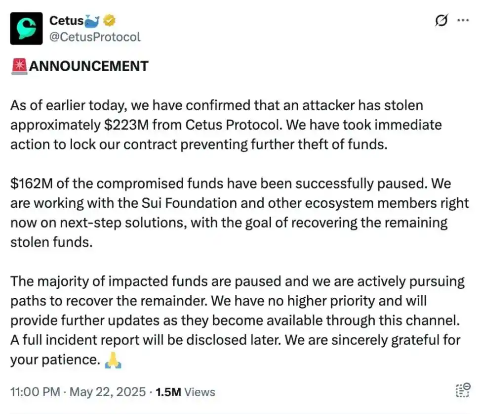 慢雾：Cetus被盗事件分析，1枚代币撬动2.3亿美金