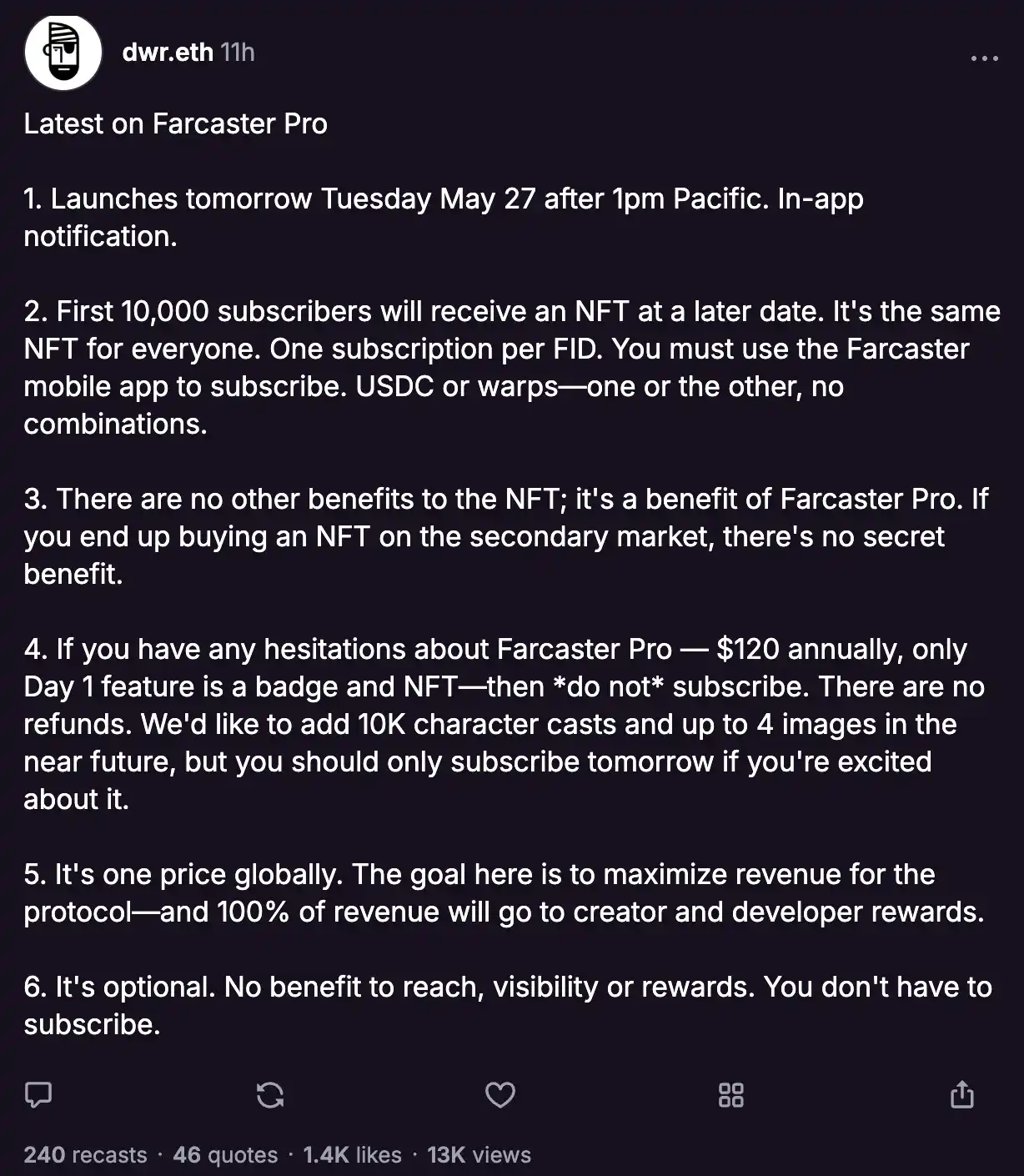 Farcaster要开Pro会员服务了，值得冲吗？