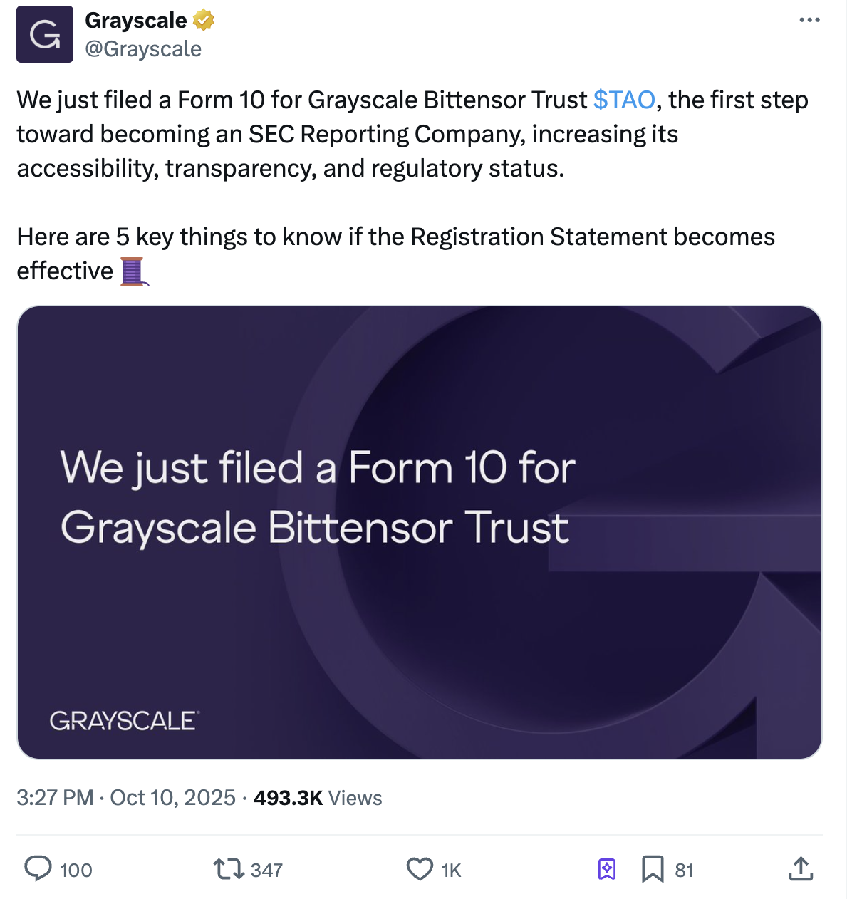 灰階與TAOX雙線出擊，Bittensor迎接機構時刻