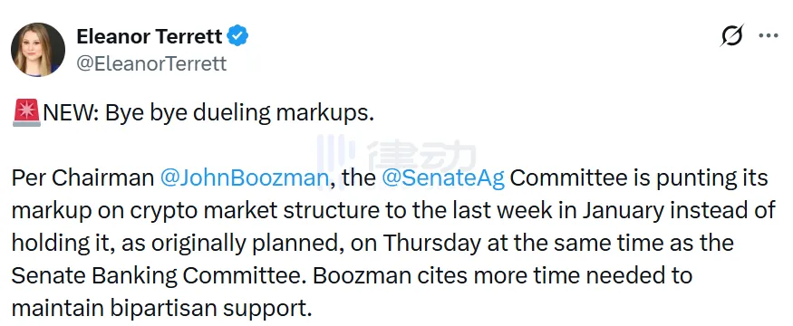 Senate Agriculture Committee Delays Cryptocurrency Market Structure Bill Consideration Until Late January Senate Agriculture Committee Delays Cryptocurrency Market Structure Bill Consideration Until Late January