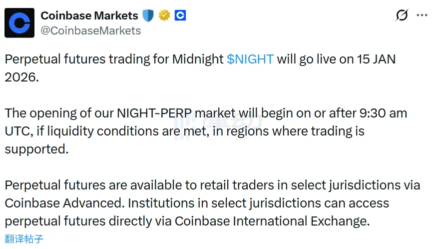 Coinbase to List Midnight (NIGHT) Perpetual Contract Trading Coinbase to List Midnight (NIGHT) Perpetual Contract Trading