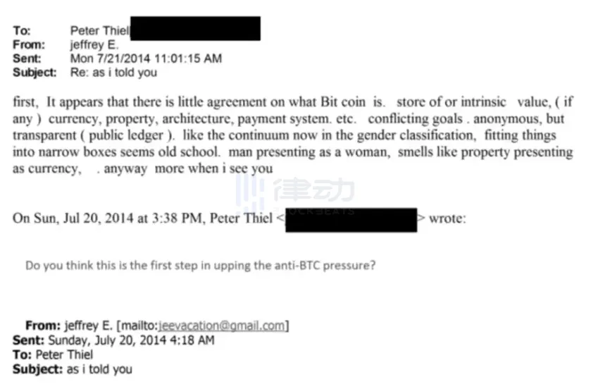 Epstein had been interested in Bitcoin since 2011 and had discussed the essence of Bitcoin with Peter Thiel. Epstein had been interested in Bitcoin since 2011 and had discussed the essence of Bitcoin with Peter Thiel.