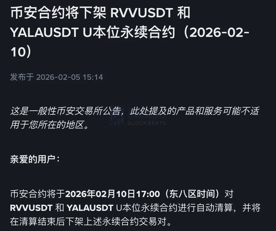 Binance Futures will delist the RVVUSDT and YALAUSDT Cross Collateral Perpetual Contracts Binance Futures will delist the RVVUSDT and YALAUSDT Cross Collateral Perpetual Contracts