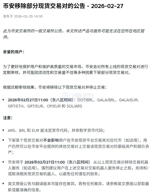Binance Will Delist Inactive Trading Pairs Such as DOT/BRL, GALA/BRL Binance Will Delist Inactive Trading Pairs Such as DOT/BRL, GALA/BRL