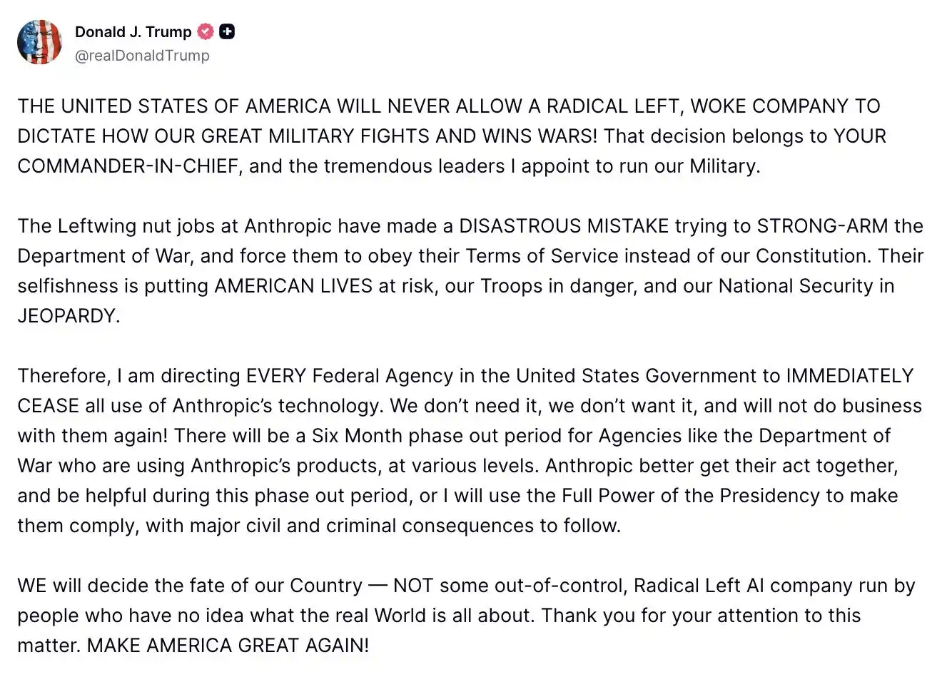 Anthropic Refuses Pentagon’s Open Security Restriction Request, Trump Orders Ban