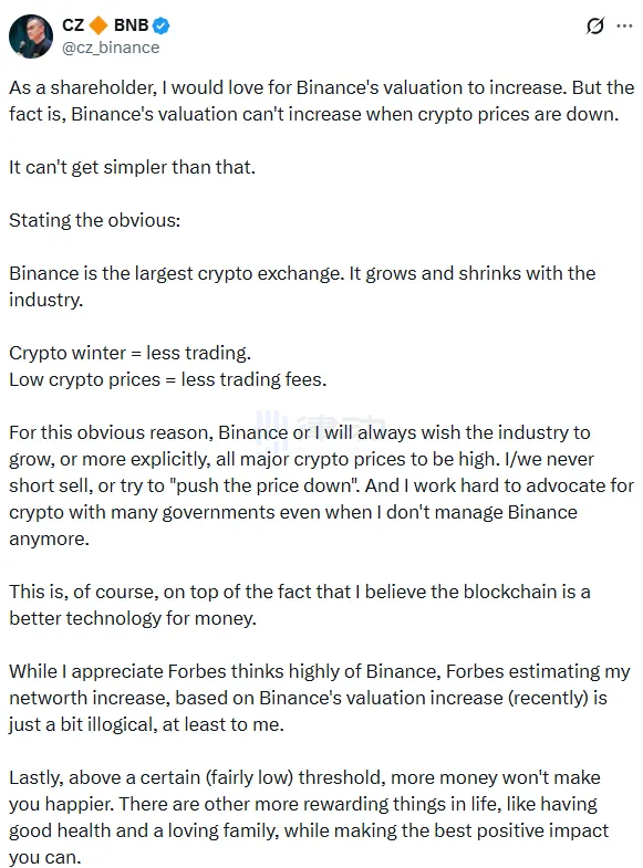 CZ: Binance Will Never Short & Never Attempt to “Suppress Prices” CZ: Binance Will Never Short & Never Attempt to “Suppress Prices”