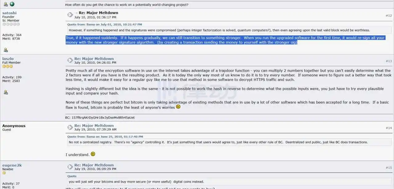Satoshi Nakamoto 2010 on Quantum Computing Risk: Can Transition Smoothly Satoshi Nakamoto 2010 on Quantum Computing Risk: Can Transition Smoothly