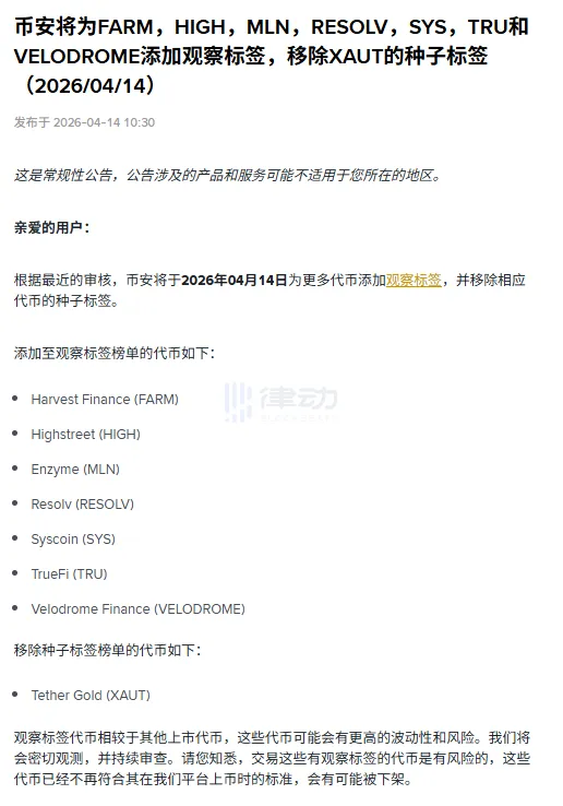 Binance Adds Watch Labels for FARM, HIGH, TRU Tokens Binance Adds Watch Labels for FARM, HIGH, TRU Tokens
